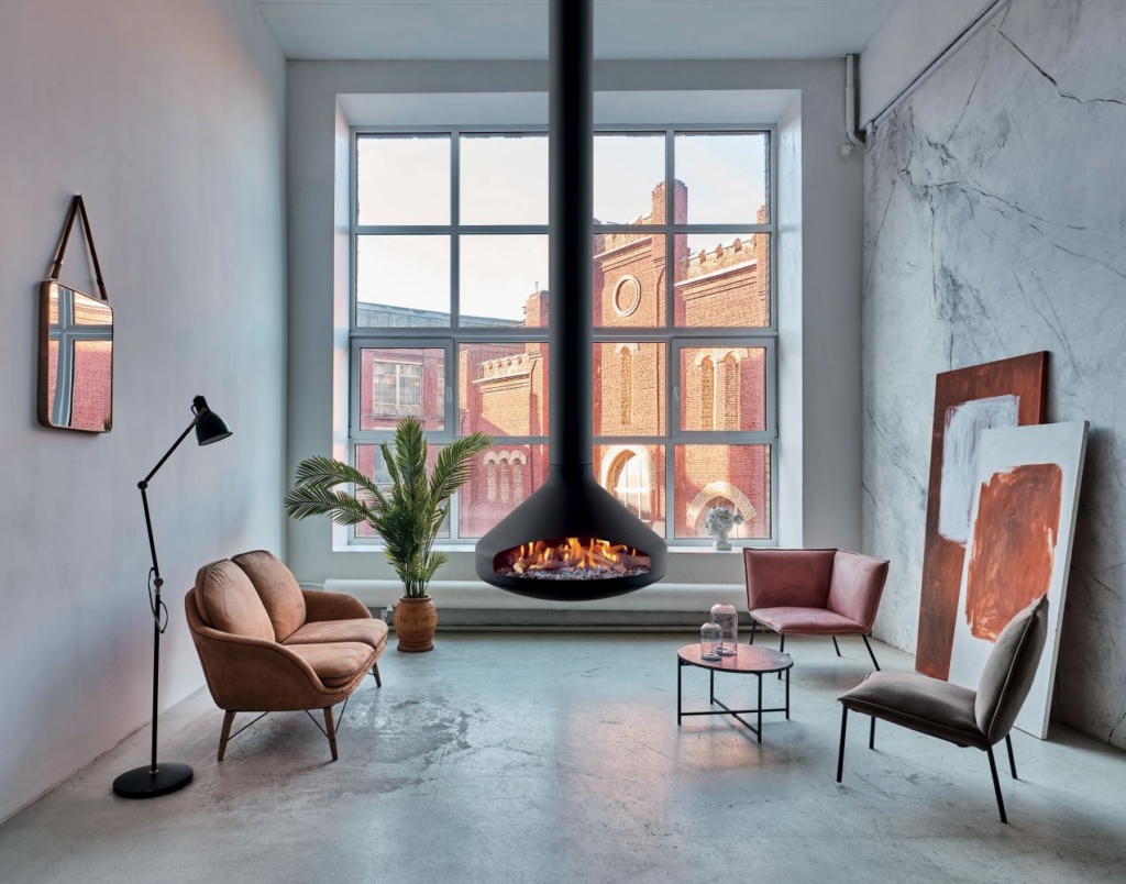 cheminée moderne ergofocus suspendue Focus installée par Sparte Toulouse