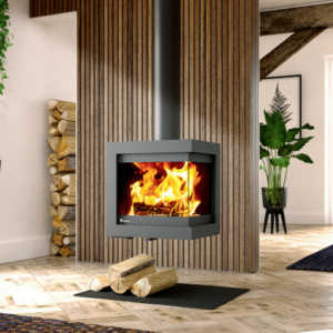 Poêle à bois Fonte Flamme Bora Corner Fixed (suspendu au plafond) - Sparte Toulouse