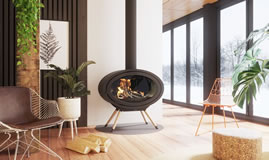 Poêle à bois Fonte Flamme Oval Front supports multiples - Sparte Toulouse