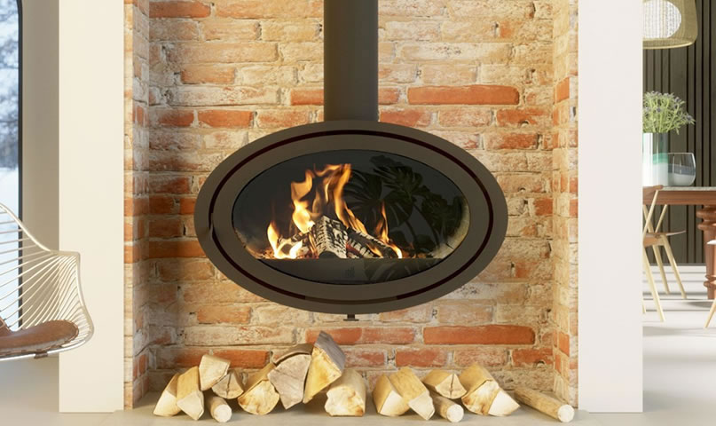 Poêle à bois Fonte Flamme Oval Front Wall (fixé au mur) - Sparte Toulouse