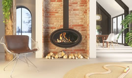 Poêle à bois Fonte Flamme Oval Front Wall (fixé au mur) - Sparte Toulouse
